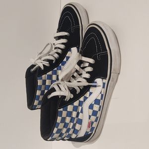 Vans Sk8-Hi Pro Victoria Blue, Black & White Checkered Skate Shoes